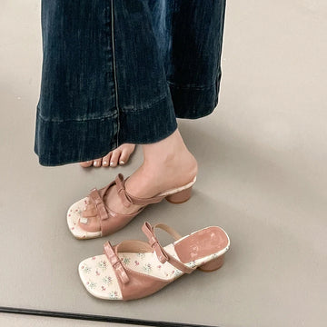 Xajzpa Slippers Women Summer Butterfly-Knot Shoes Slides Fashion Square heel Pantofle Luxury Block 2025 Floral Sweet Butterfly-knot